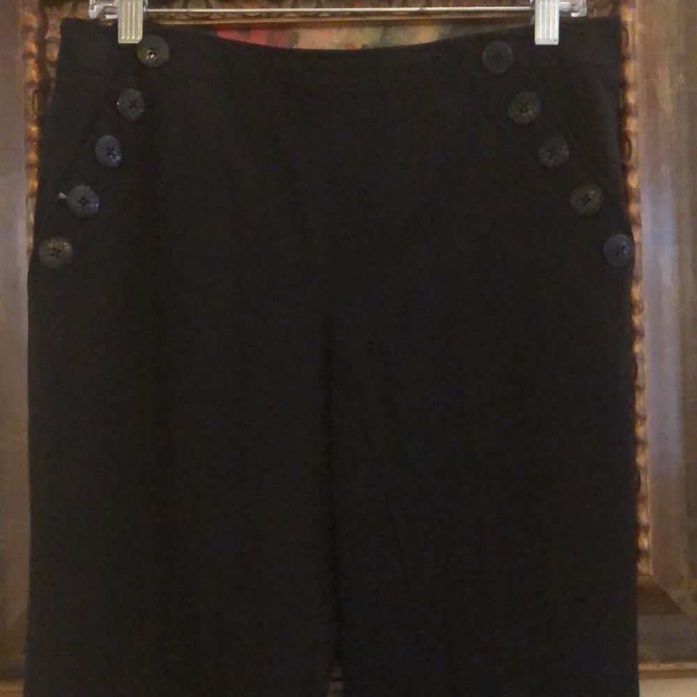 Etcetera Button detail faux pocket wide leg, riding trim, side zipper pants